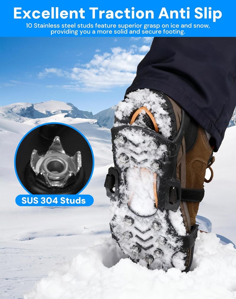 Nullyda Crampons Ice Cleats for Shoes and Boots, Silicone Stainless Steel Grippers with 10 Stainless Steel Spikes Traction Cleats for Ice and Snow for Winter Walking, Hiking, Climbing, and Fishing - Image 2